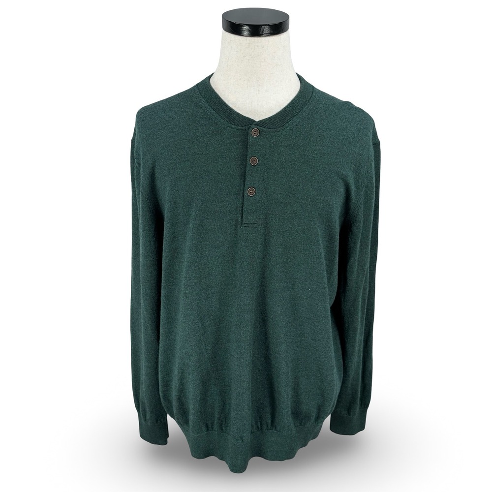 UNTUCKit‎ Mens XXL Green 100% Merino Wool Long Sleeve Henley Sweater